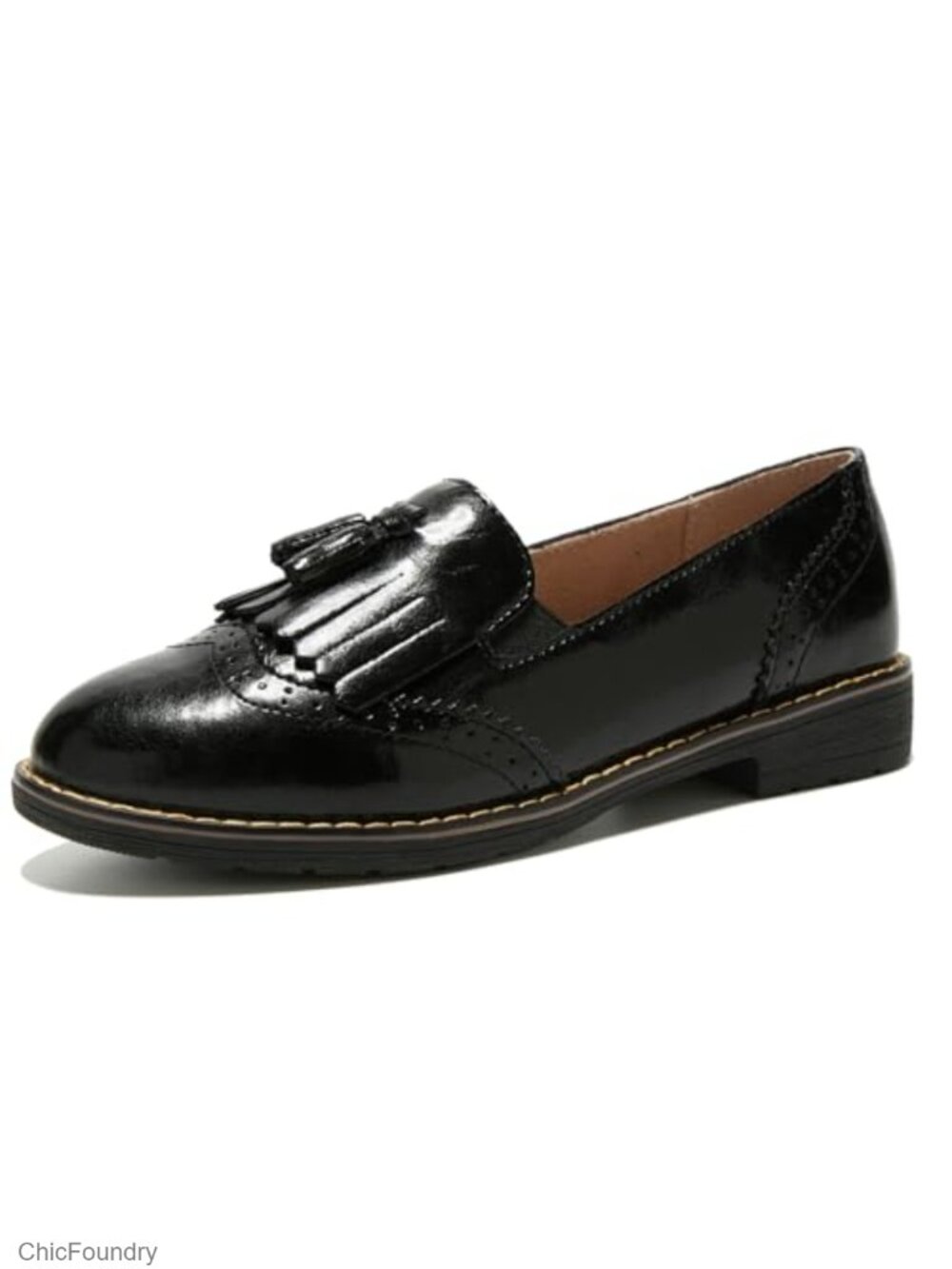 Women's Leather Tassel Loafers Slip On Wingtip Oxfords Comfortable Office Work
